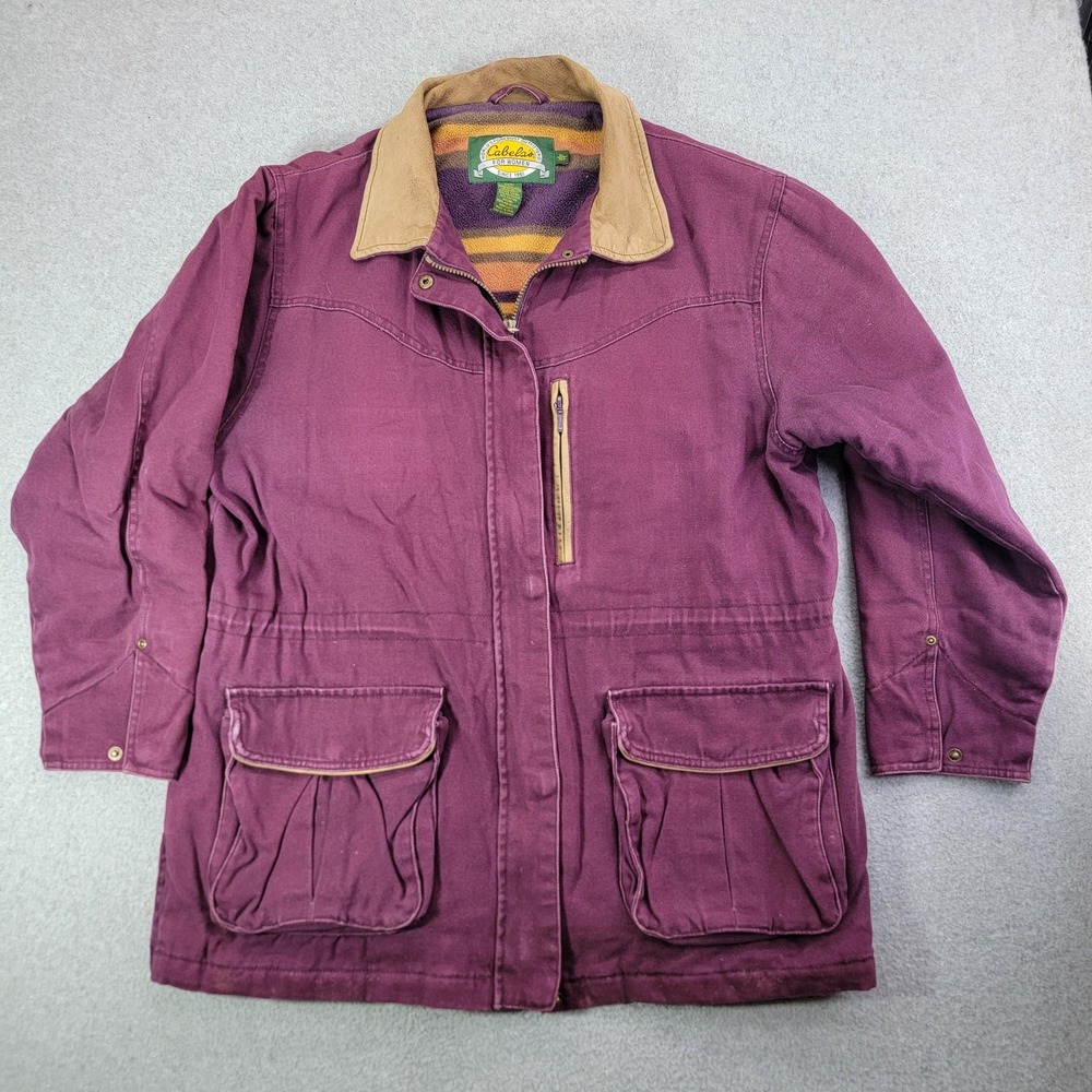 Cabela's Jacket Womens XL Purple Canvas Fleece Lined Insulated Pockets chore